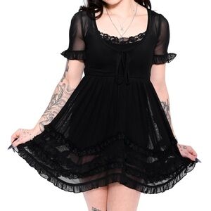 Foxblood Coralie Mesh Dress with Lace Trim